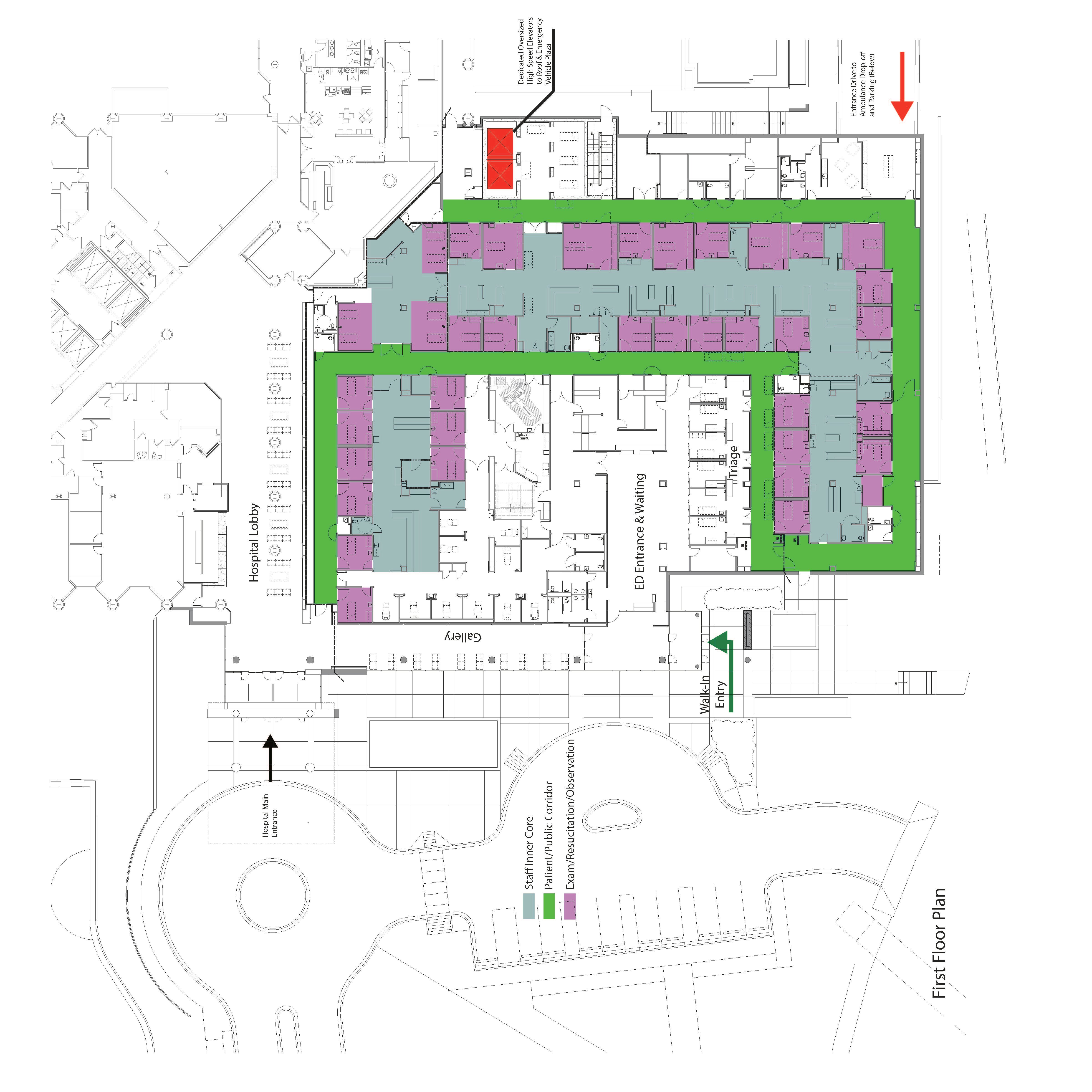 First floor plan indicating staff inner core - Methodist